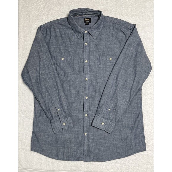 LEE Chambray Shirt Men's XXL Blue Button Up Classic 100% Cotton 2XL - Picture 1 of 14